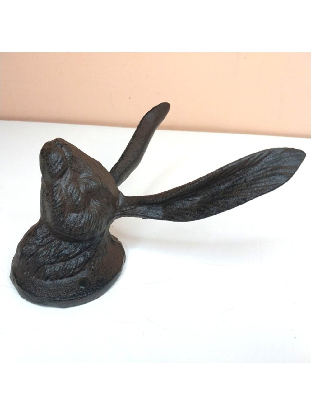 Cast Iron Rabbit Ears Wall Hook Towel Rack Rustic Brown Finish - Picture 4 of 6